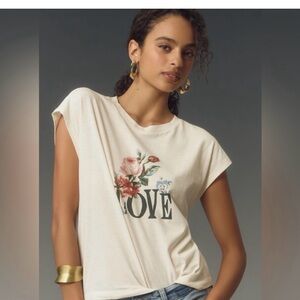 Anthropologie Cream Floral 'LOVE' Graphic Tee